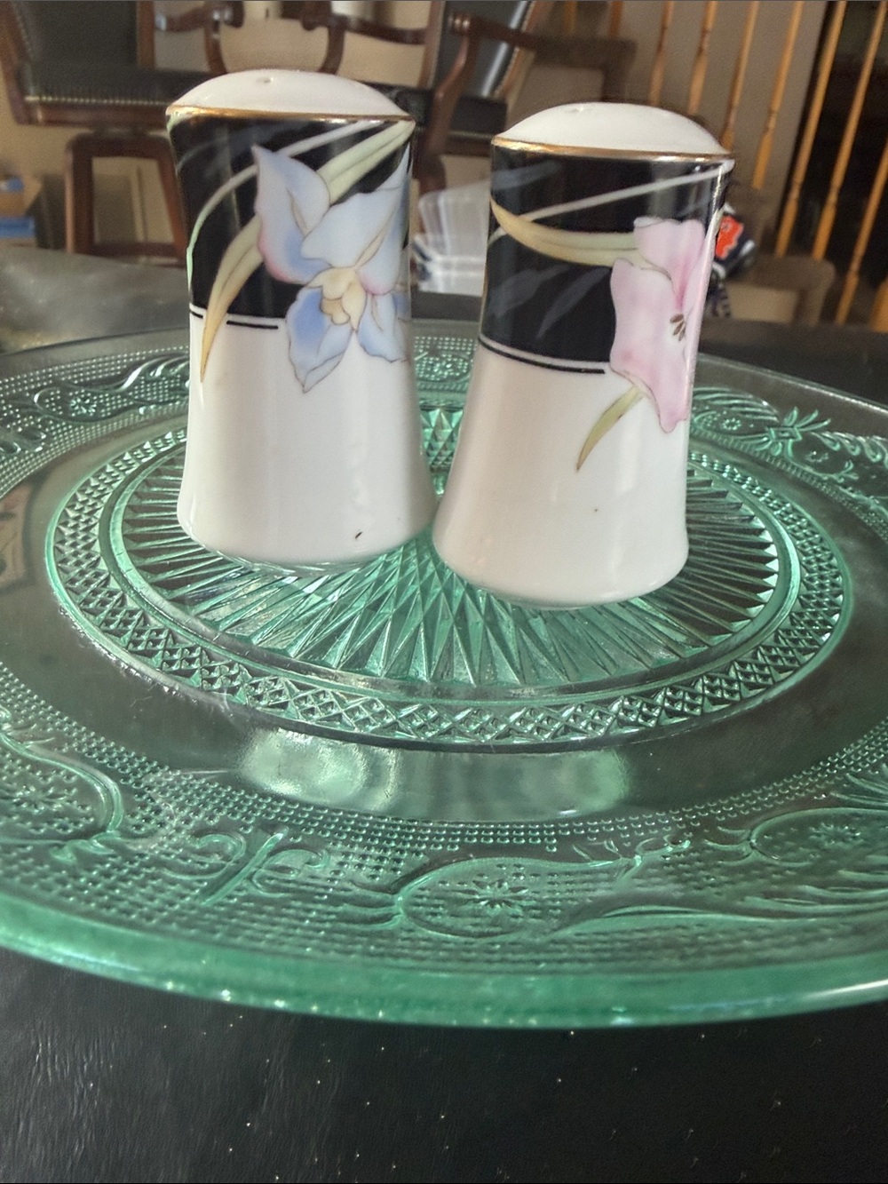 Porcelain Floral Salt and Pepper Shaker Set - White with Pink & Blue Flowers